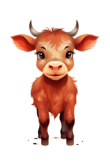 Cute baby Ox in Cartoon Style on white background generative AI