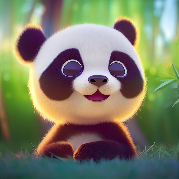 Cute baby panda bear with big eyes 3D rendering cartoon illustration