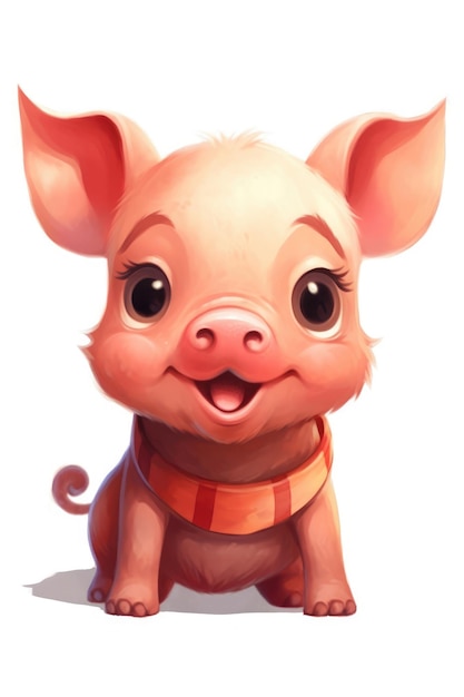 Cute baby Pig in Cartoon Style on white background generative AI