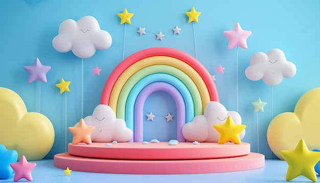 Cute Baby Podium with Cloud Background