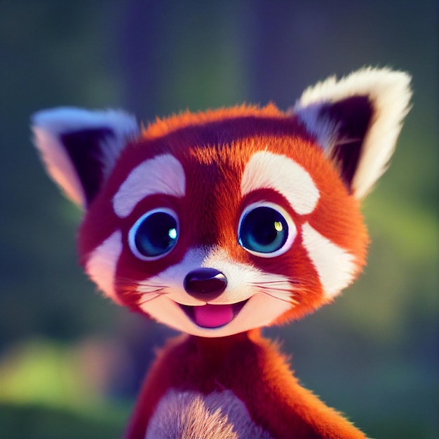 Cute baby red panda or lesser panda character 3D rendering cartoon illustration