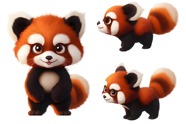 Photo cute baby red panda or lesser panda character 3d rendering cartoon