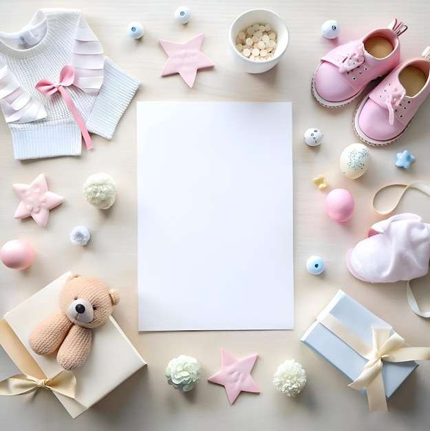 Photo cute baby shower invitation with a blank card for your message