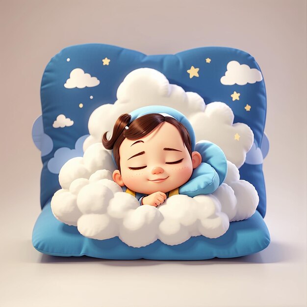 Photo cute baby sleeping on cloud pillow cartoon icon illustration