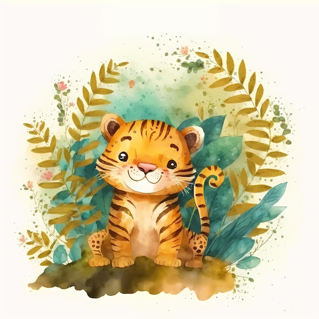 cute baby tiger Illustration on watercolor painting