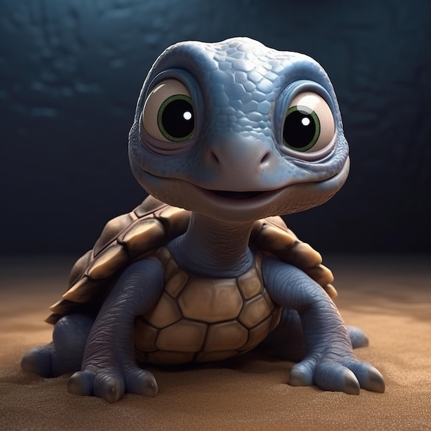 Cute baby turtle 3d rendering illustration