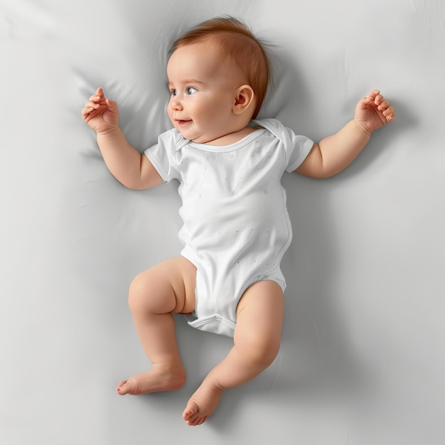 Cute baby wearing a plain white bodysuit mockup