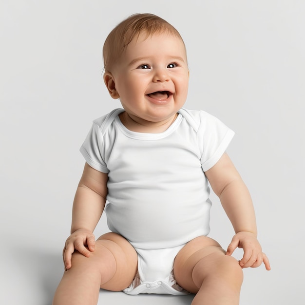 Cute baby wearing a plain white bodysuit mockup