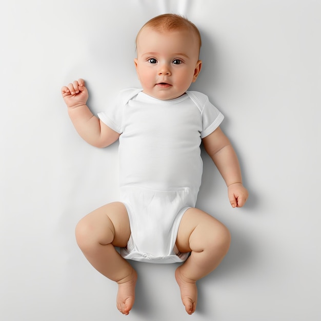 Cute baby wearing a plain white bodysuit mockup