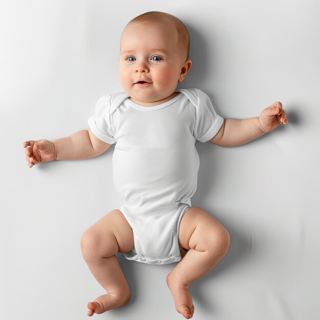 Cute baby wearing a plain white bodysuit mockup