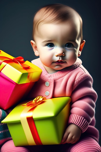 Cute baby with gifts