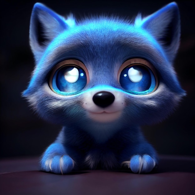 Cute baby wolf cub or puppy with big eyes 3d rendering