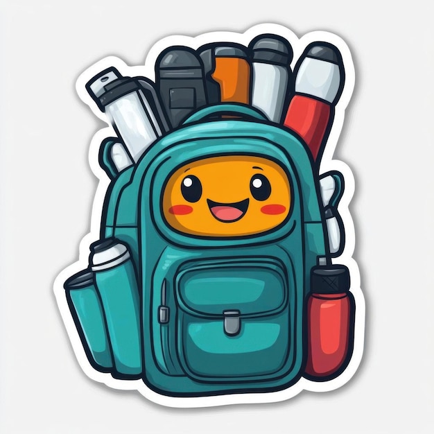 Photo cute backpack character with supplies