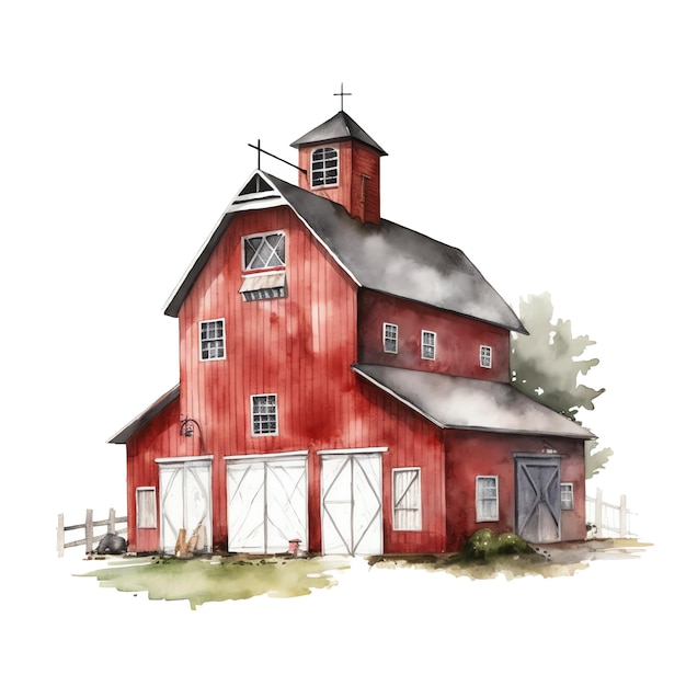 Cute barn watercolor illustration animals and farm clipart