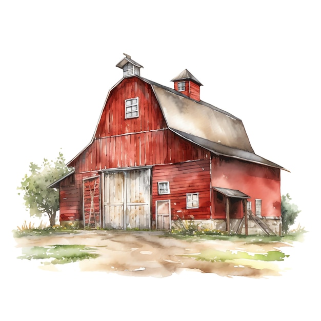 Cute barn watercolor illustration animals and farm clipart