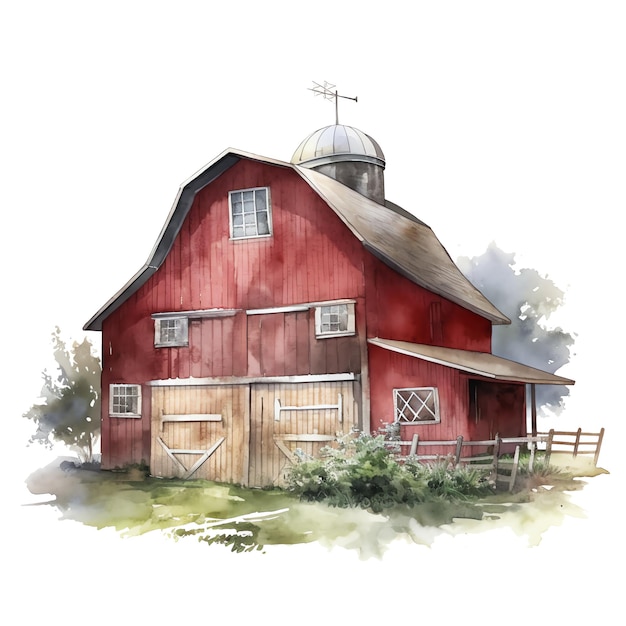 Cute barn watercolor illustration animals and farm clipart