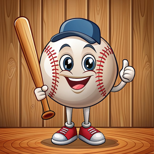 Cute Baseball Holding Stick Cartoon Vector Icons Illustration Flat Cartoon Concept Suitable for any creative project