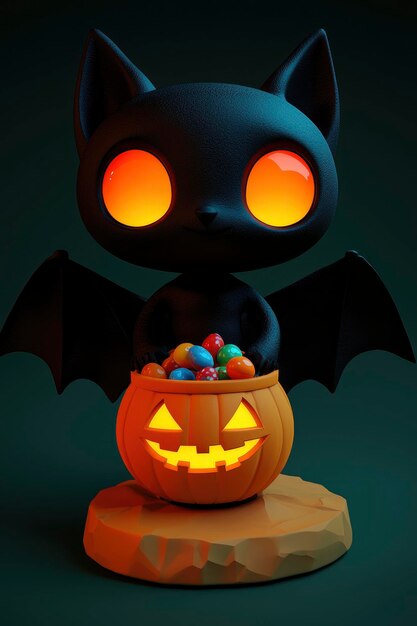 Cute Bat Holding A Jack OLantern Full Of Candy