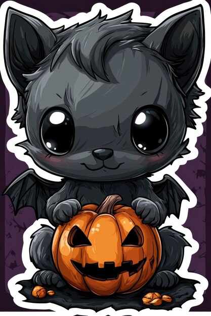 Cute Bat Holding JackOLantern Pumpkin for Halloween