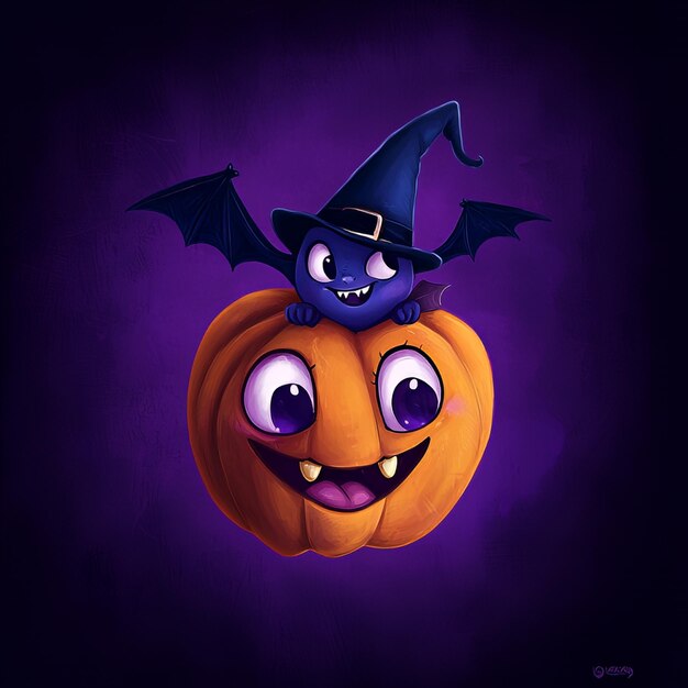 Cute Bat and Pumpkin for Halloween