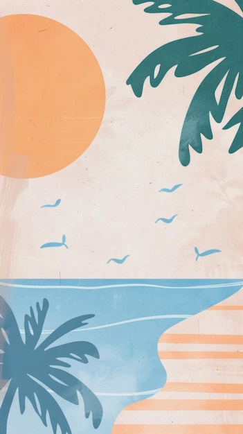 Photo cute beach illustration wallpaper summer painting graphics