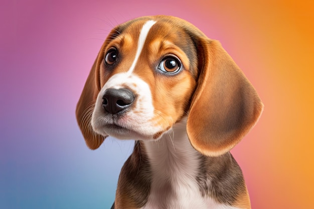 Cute Beagle dog on color background