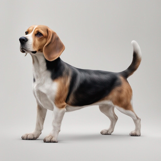 A cute beagle dog with clean grey background