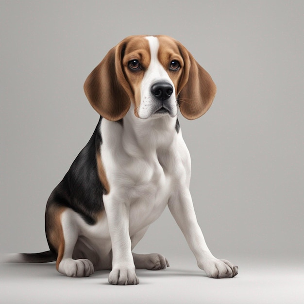 A cute beagle dog with clean grey background