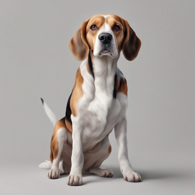 A cute beagle dog with clean grey background