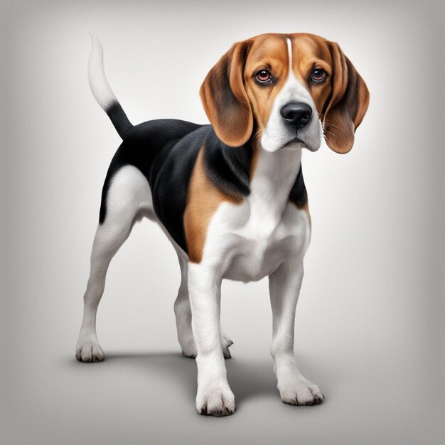 A cute beagle dog with clean grey background