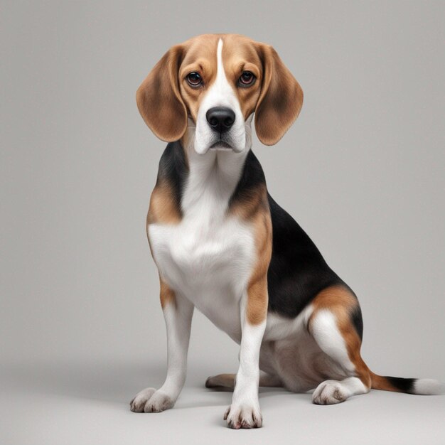 A cute beagle dog with clean grey background