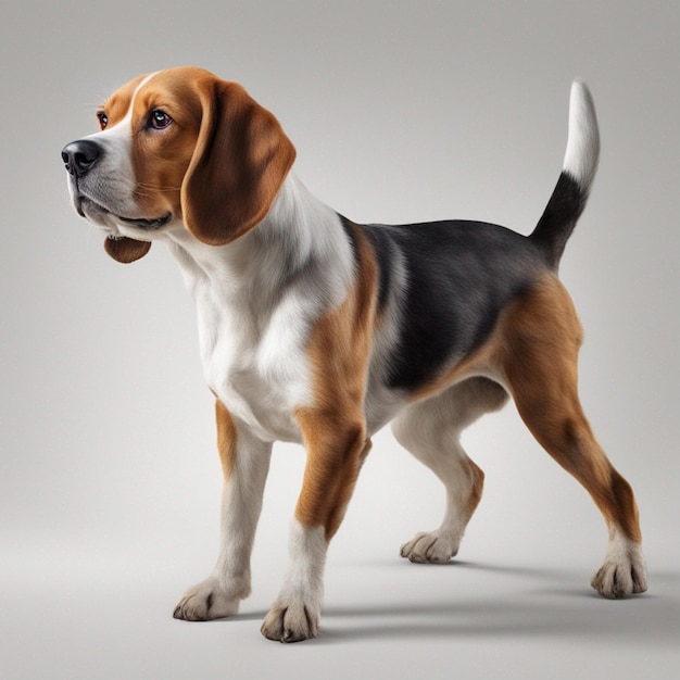 A cute beagle dog with clean grey background