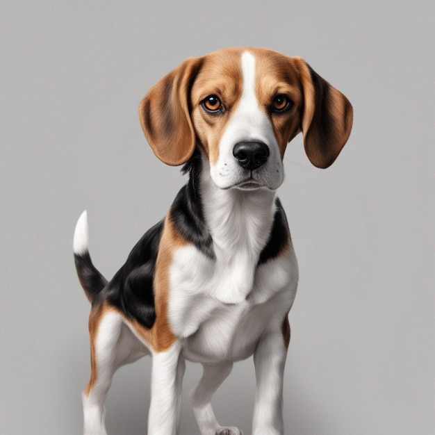 A cute beagle dog with clean grey background