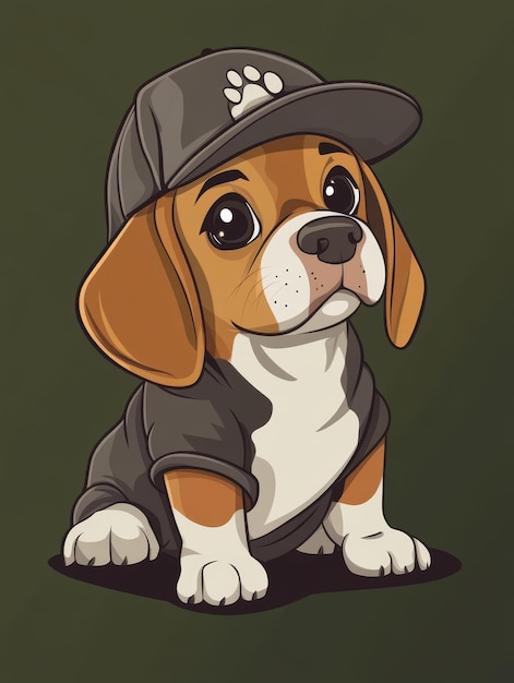 Cute Beagle puppy in a baseball cap Vector illustration