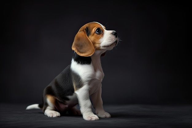 Cute beagle puppy on dark background studio photo