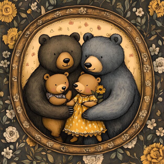 Photo cute bear family illustration