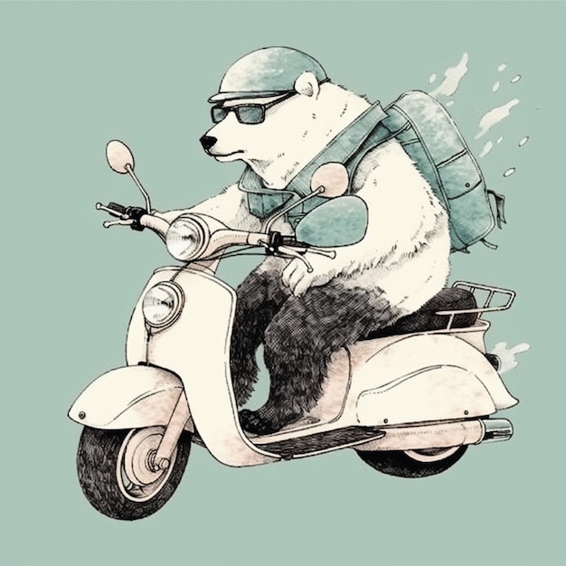 cute bear riding motorcycle catoon character illustration