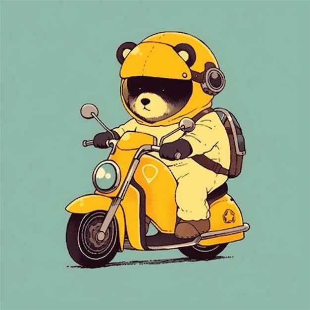 cute bear riding motorcycle catoon character illustration