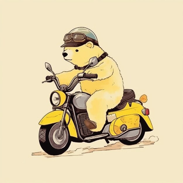 cute bear riding motorcycle catoon character illustration