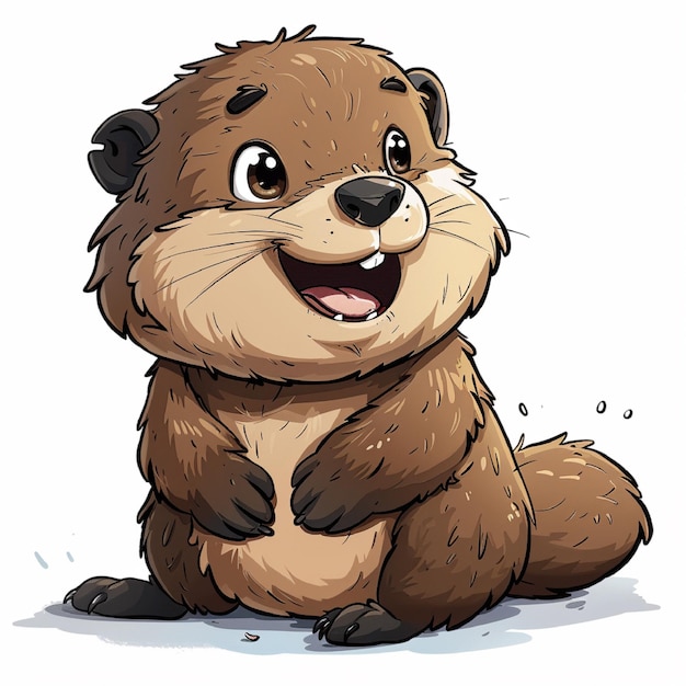 Cute Beaver animal cartoon illustration on transparent background