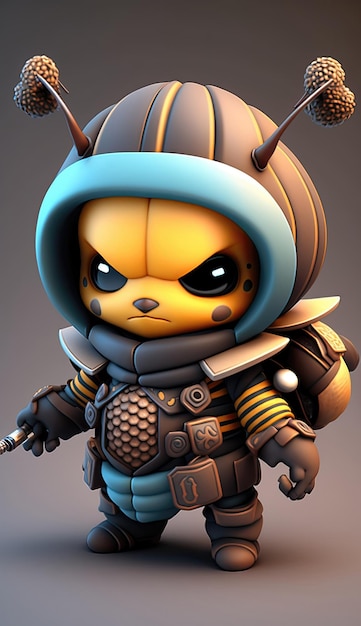 Cute Bee Animal Warrior 3D Game Model Generative AI