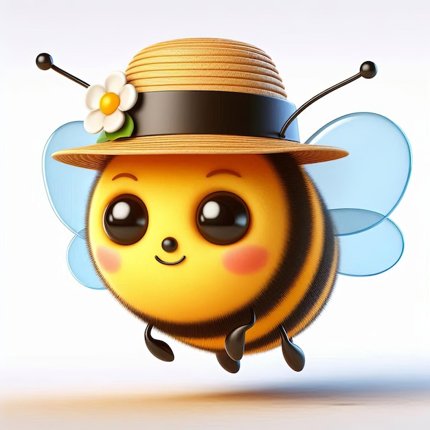 Cute Bee Flying Wearing Hat Cartoon cartoon 3d