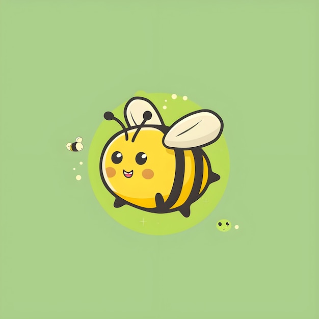 Cute bee funny vector illustration mascot logo design Cute bee cartoon on green background