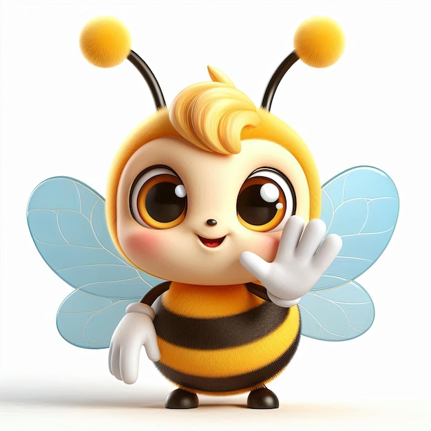 Cute Bee Waving Hand Cartoon 3d