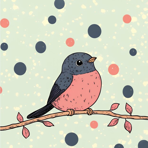 Photo cute bird on a branch with polka dot background