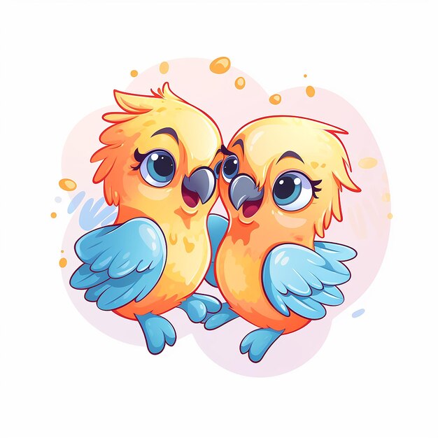 cute bird couple illustration on isolated background