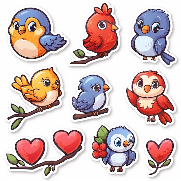 cute bird and heart kawaii die cut sticker card