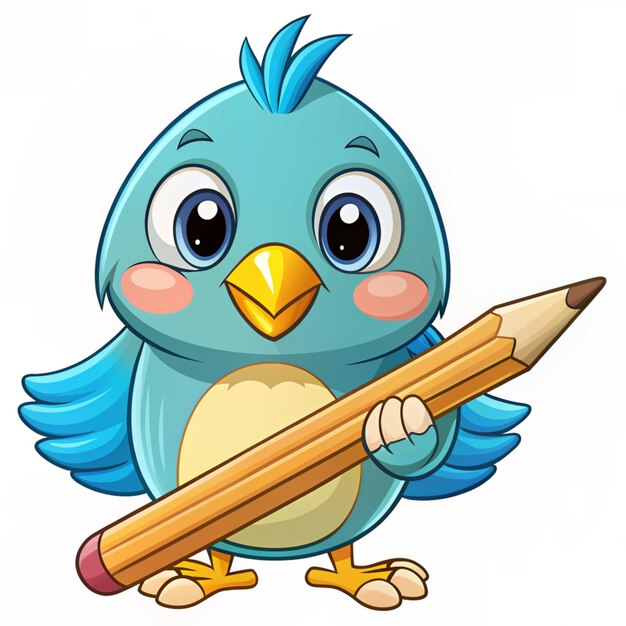 Photo cute bird holding pencil cartoon vector icon illustration animal education icon concept isolated premium vector flat cartoon style