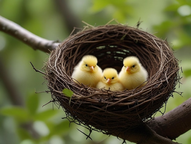 Cute Birds on Branches and Chicks in the Best Nest