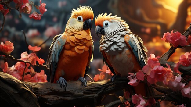 Cute Birds Floral Parrot